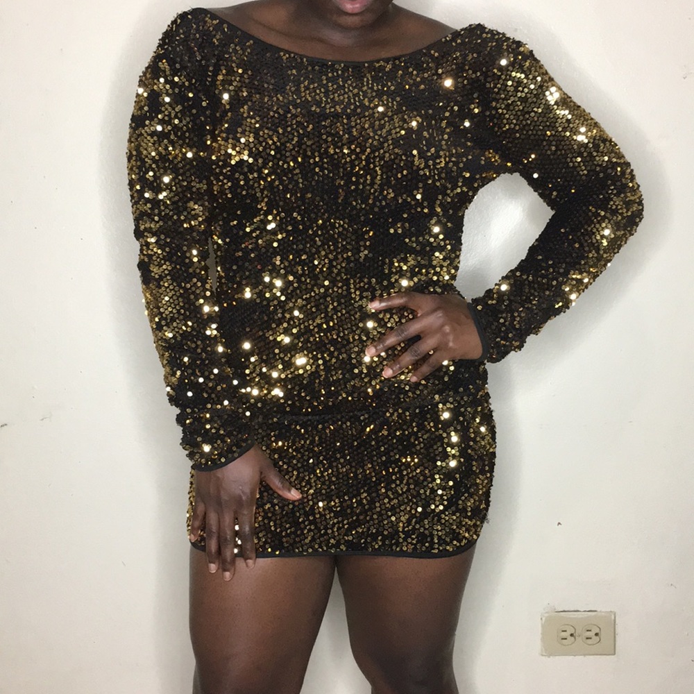 Black and Gold Sequin Mini Dress